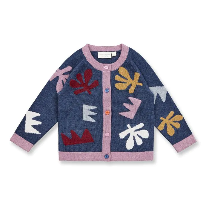 Baby-Strickjacke mit buntem Muster, Modell OVA von Sense Organics