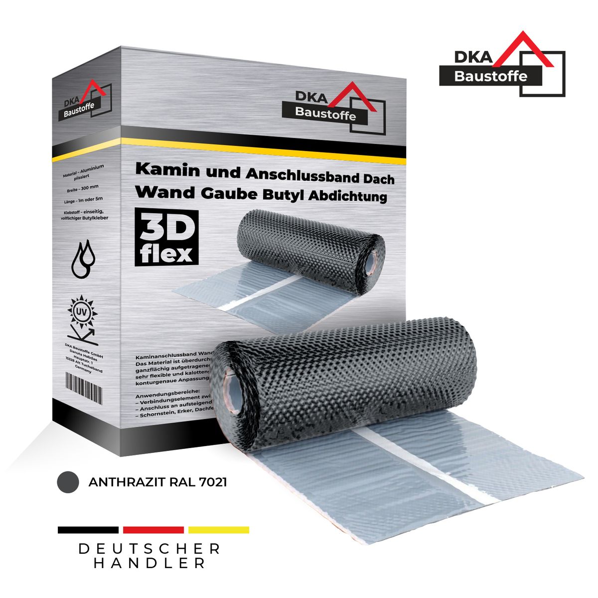 Wandanschlussband Kaminanschlussband Kaminband Dachrolle 3D STRUKTUR ALUMINIUM ! – Bild 2