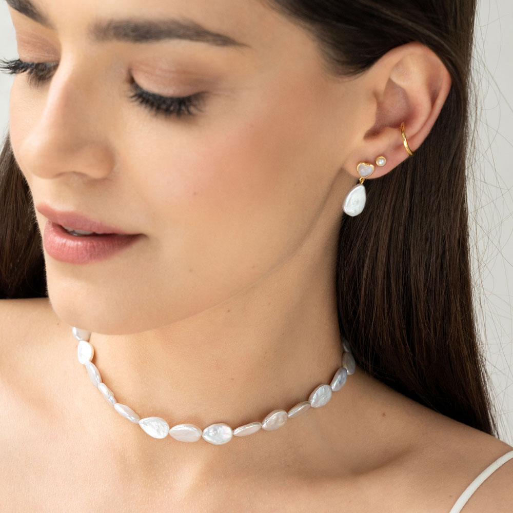 Leaf Ohrstecker “Valentine”, Perle Mondstein, 18 K Gelbgold vergoldet – Bild 2