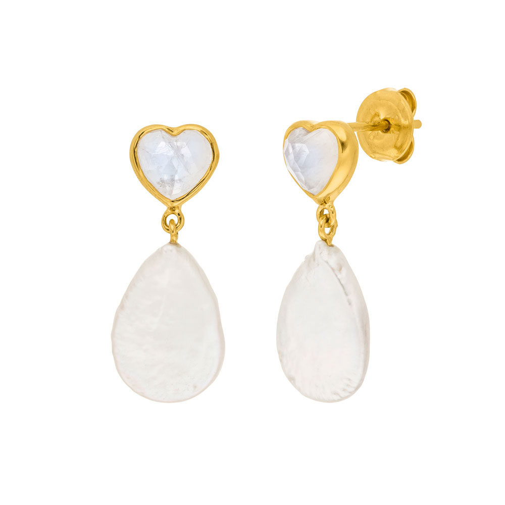 Leaf Ohrstecker “Valentine”, Perle Mondstein, 18 K Gelbgold vergoldet