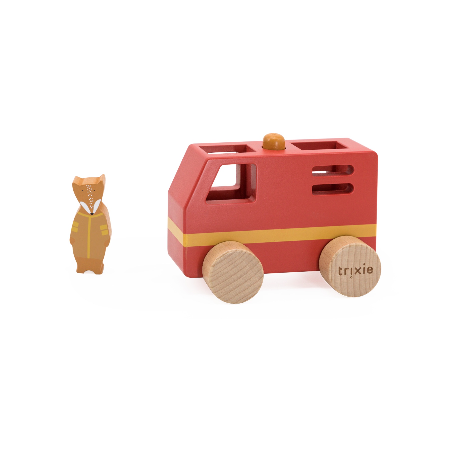 TRIXIE – kleines Feuerwehrauto aus Holz mit Fuchs – SMALL FIRE TRUCK