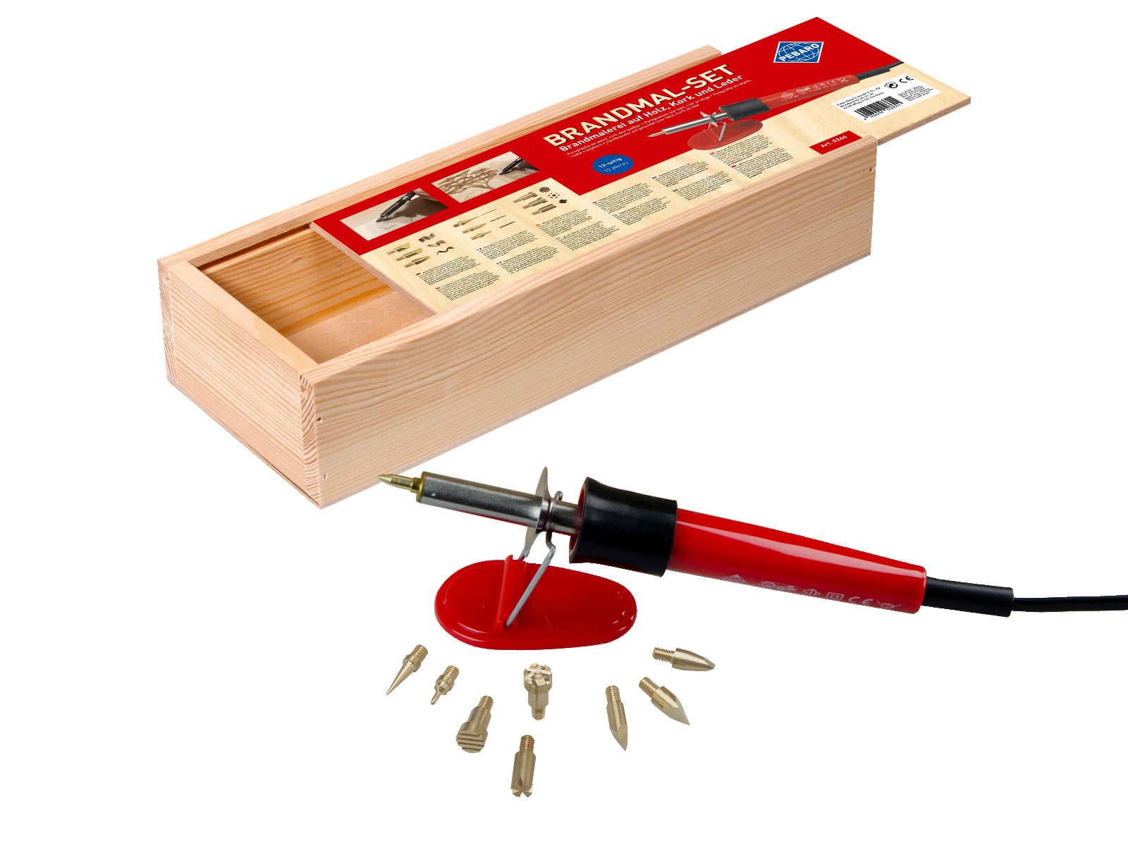 Brandmal-Set mit 9 Aufsätzen in Holzbox – Bild 3