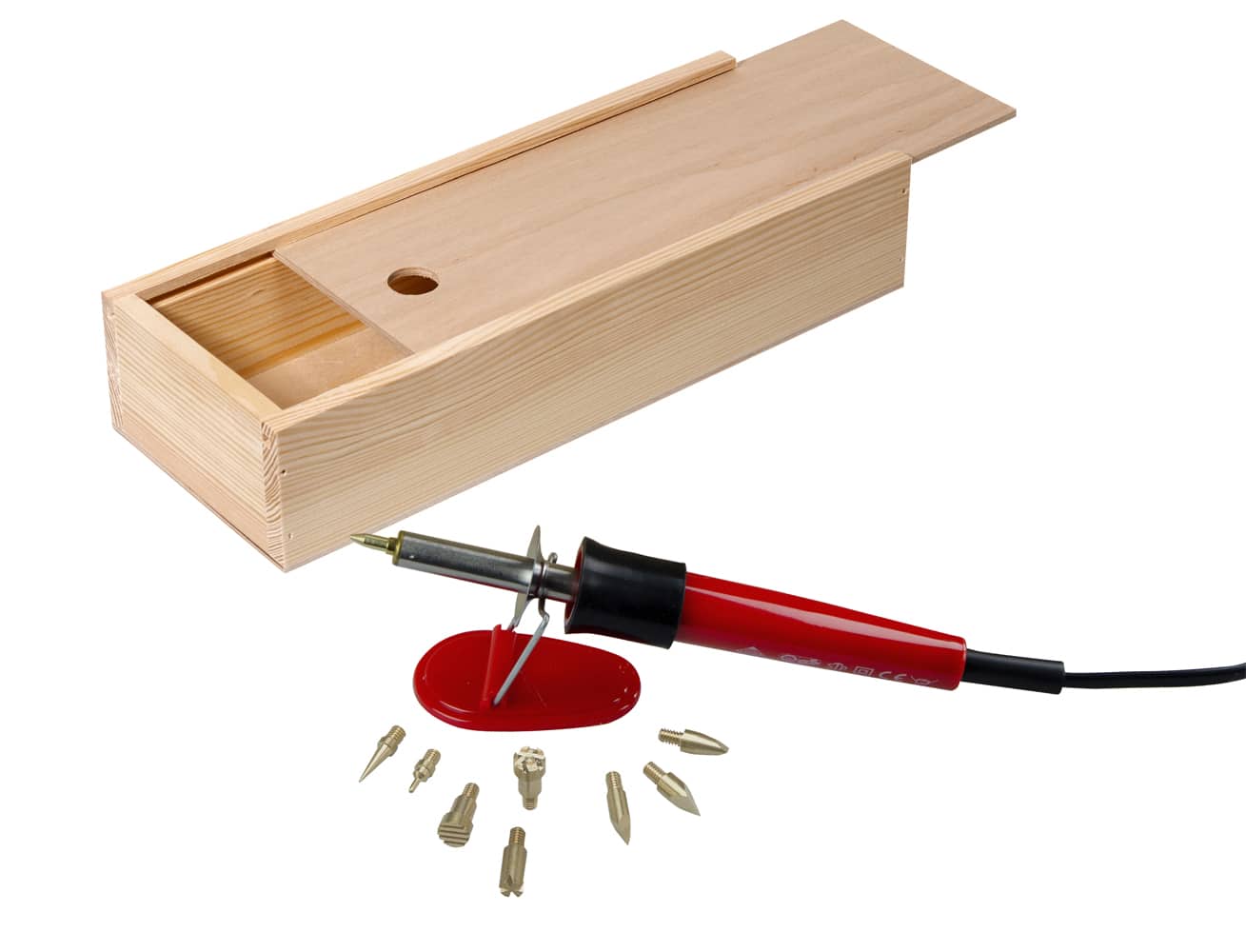 Brandmal-Set mit 9 Aufsätzen in Holzbox