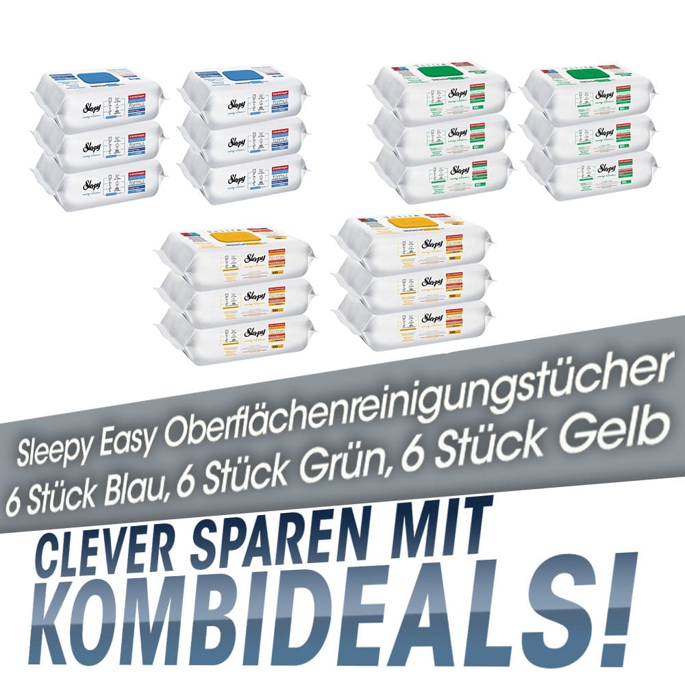 Kombideal Sleepy Easy Clean Oberflächenreinigungstücher – 6 Grün, 6 Blau, 6 Gelb – Bild 3